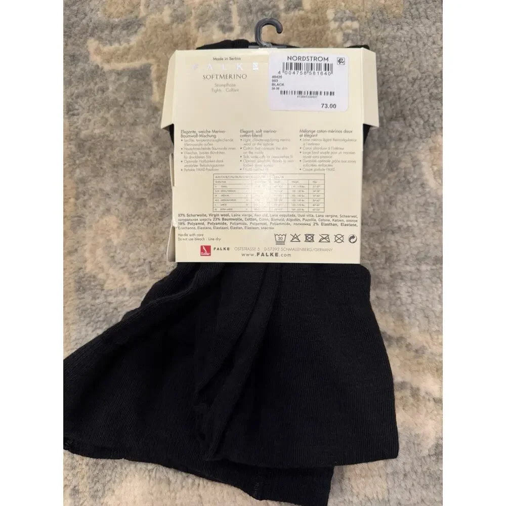 FALKE Soft Merino Tights Black 36-38 Sz S Womens Wool Cotton Blend NWT $73